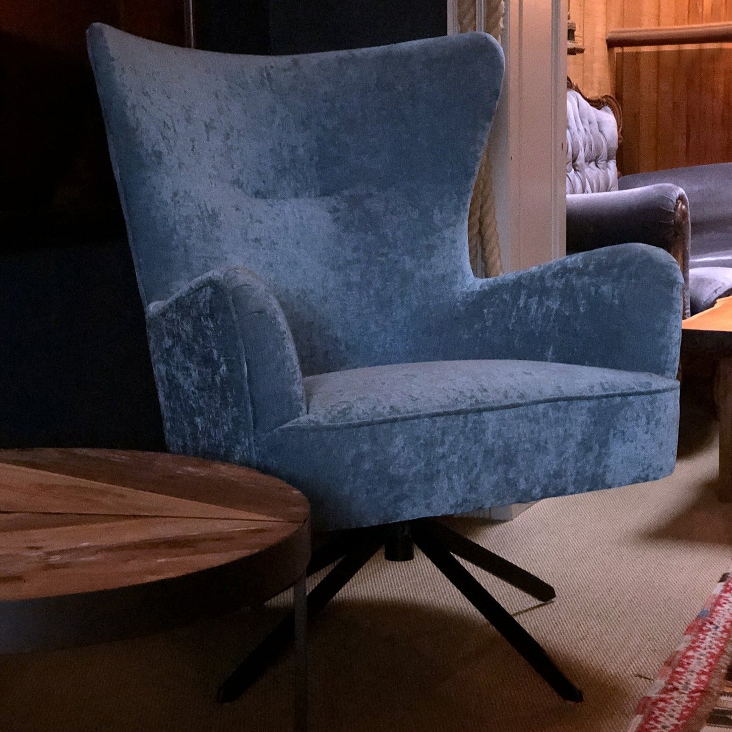 Gable Chenille Ocean Blue Armchair